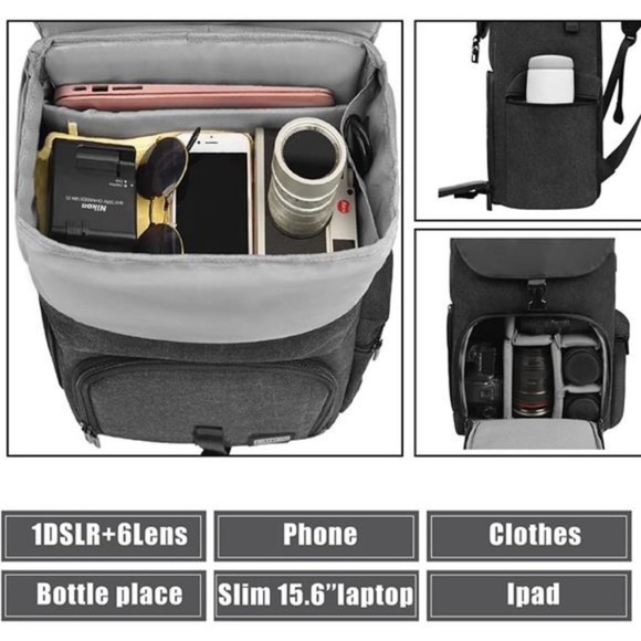 Camera Backpack Canvas Camera Bag for DSLR/SLR Mirrorless Camera with 15.6inches - Picture 2 of 8